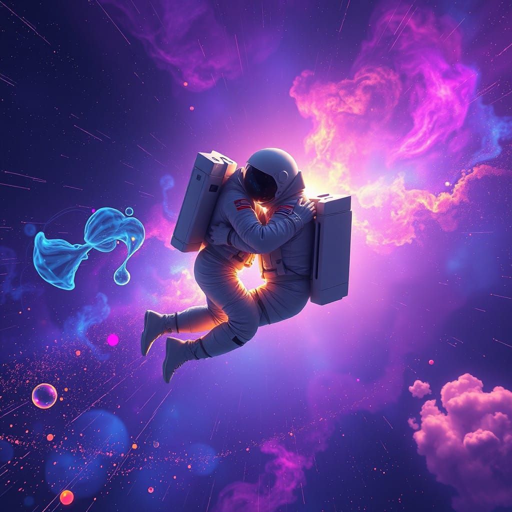 Cosmic Couple Embracing in Vibrant Nebulae