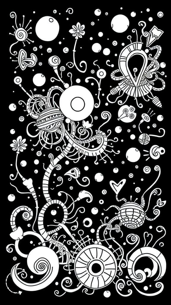 Intricate White Line Art Doodles on Black