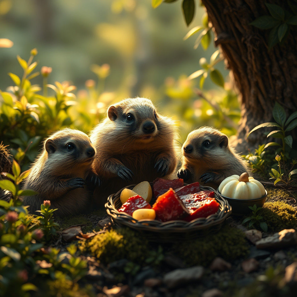 Groundhog Family Finds Hidden Feast in Magical Forest