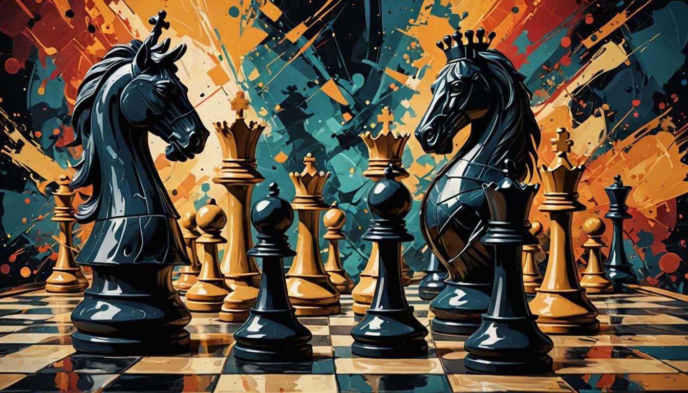 Chess Battle: King and Rook in Abstract Art