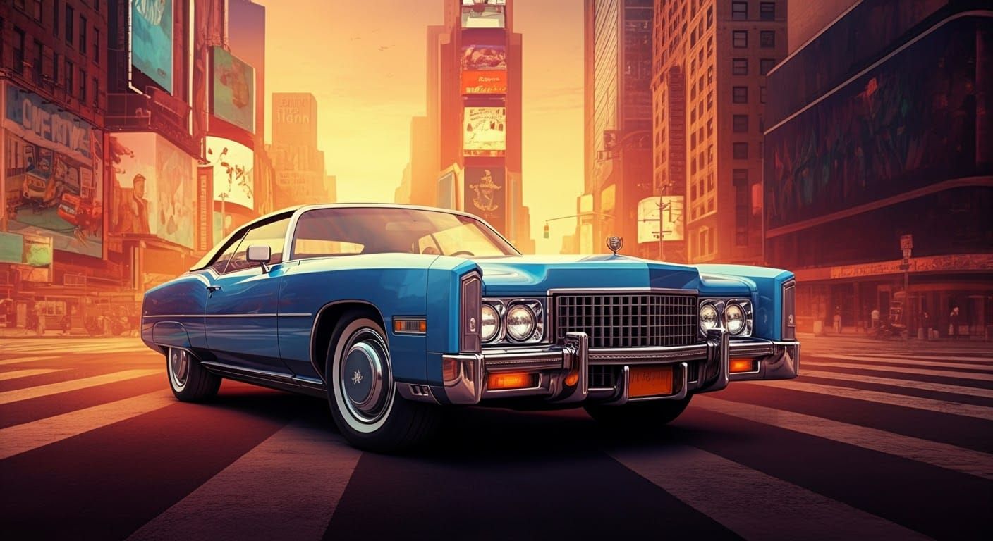 Blue 1973 Cadillac Eldorado in NYC, Hyperrealistic