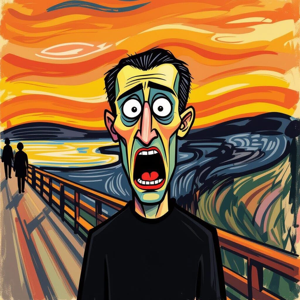 Animated Toon Style Caricature of Edvard Munch's Scream