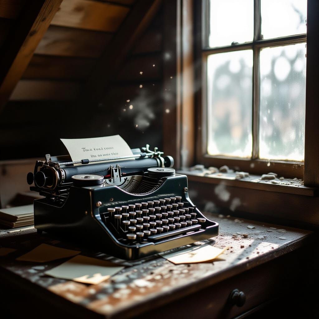Vintage Typewriter in Dusty Attic Sunlight