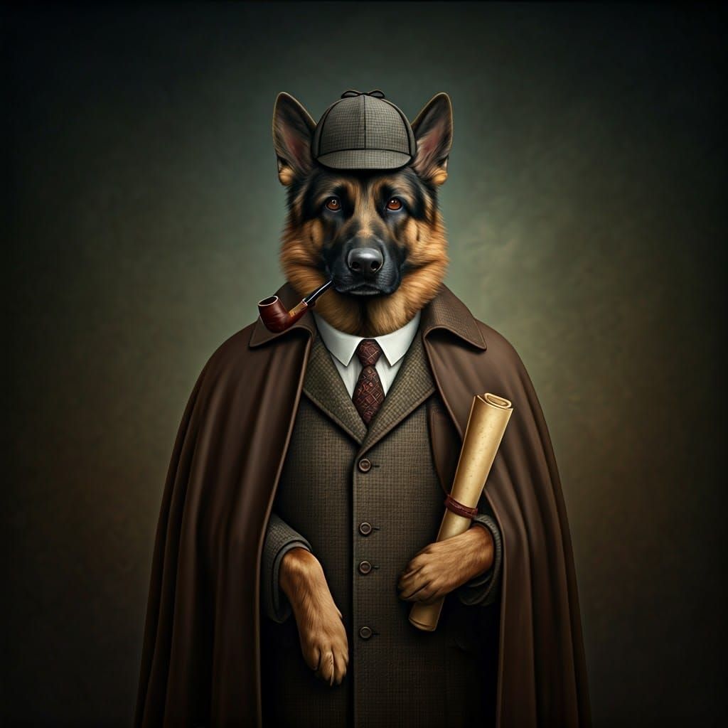 German Shepherd Inspired by Sherlock Holmes Stands Tall