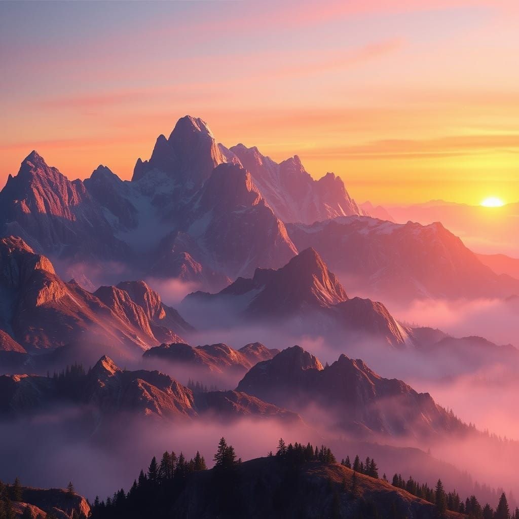 Amethyst Dreamscape: A Majestic Mountain Realm