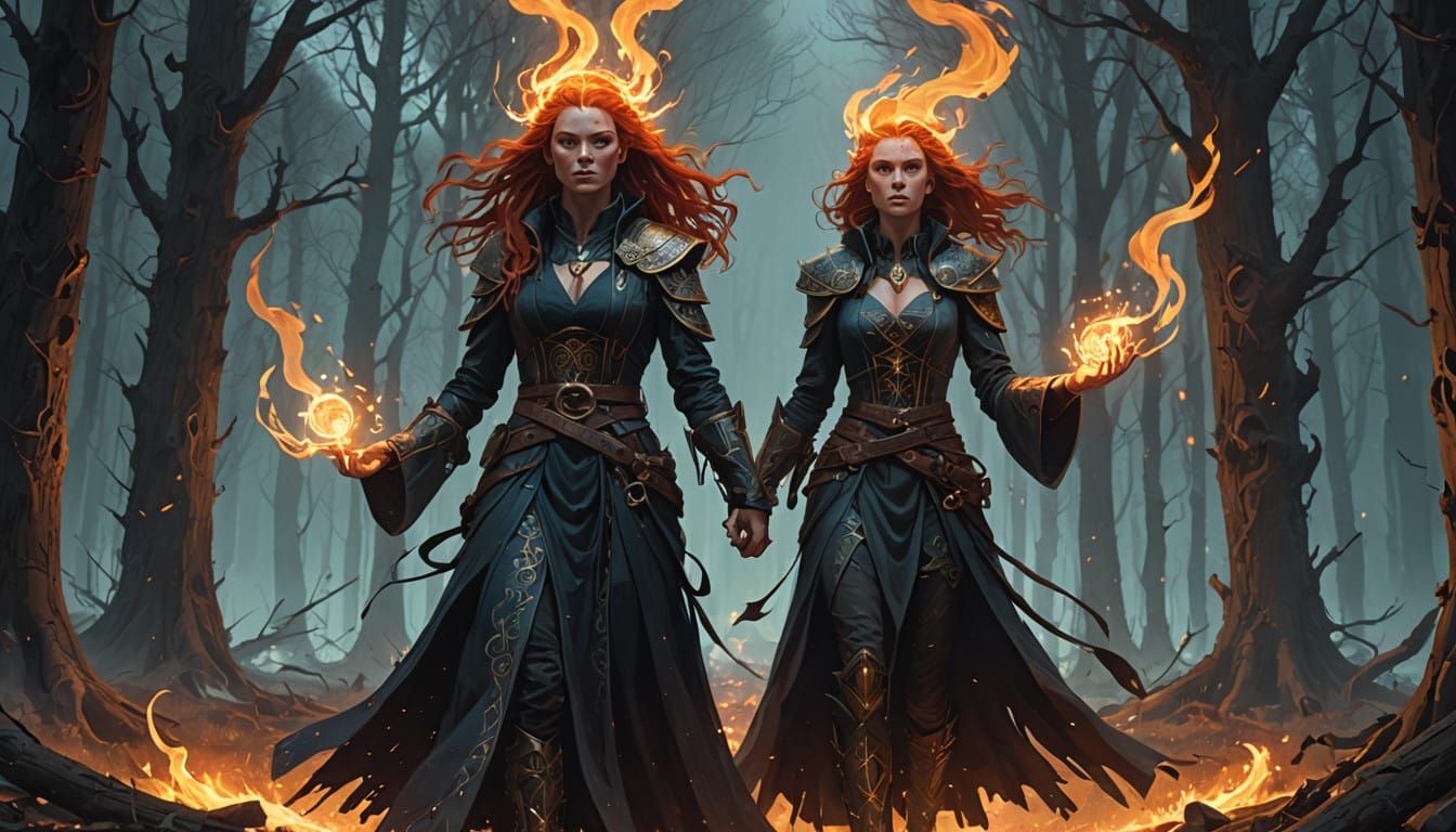 Eryndra Flameborn Casts Fiery Spell Amidst Whirlwind of Flam...