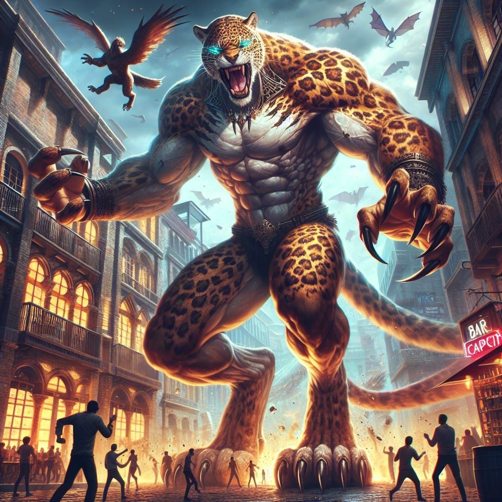 Werejaguar Rampage in City, Fantasy Matte Painting