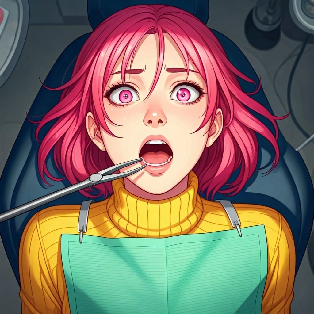 Anime Style Dental Patient with Pink Hair