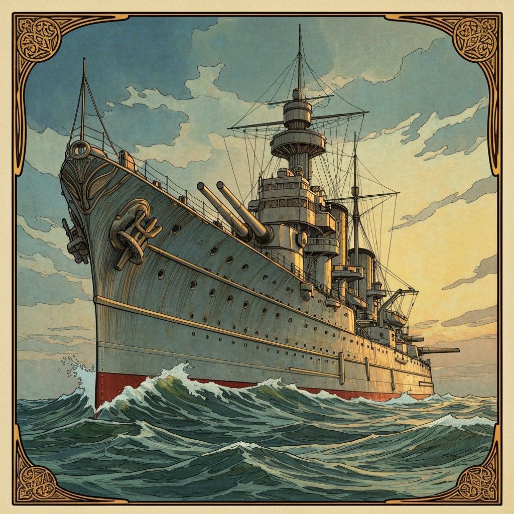 SMS Helgoland Battleship in Art Nouveau Style