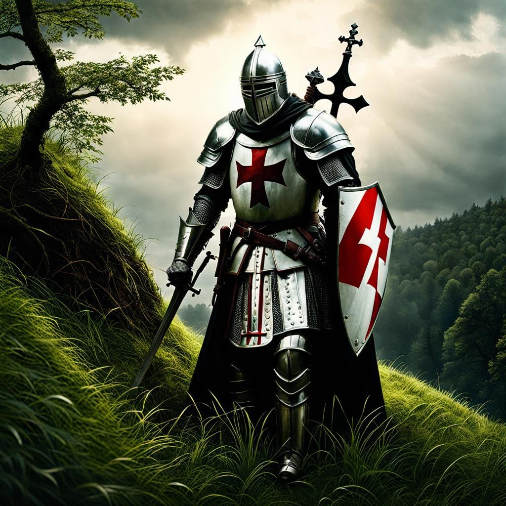 Knight Templar on Hill in Horror Photography