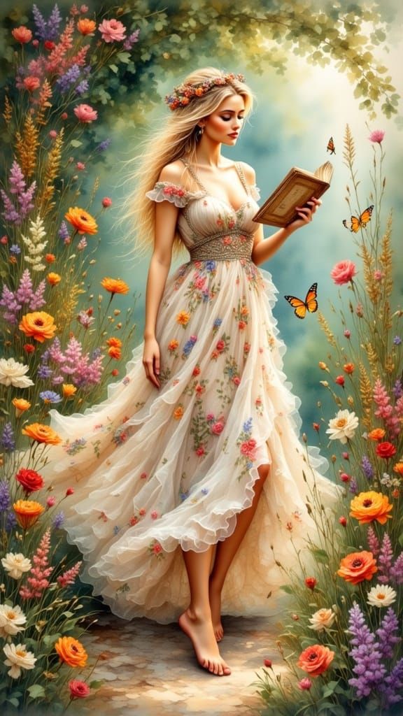 Enchanted Garden: Reese Witherspoon in Antique Watercolor