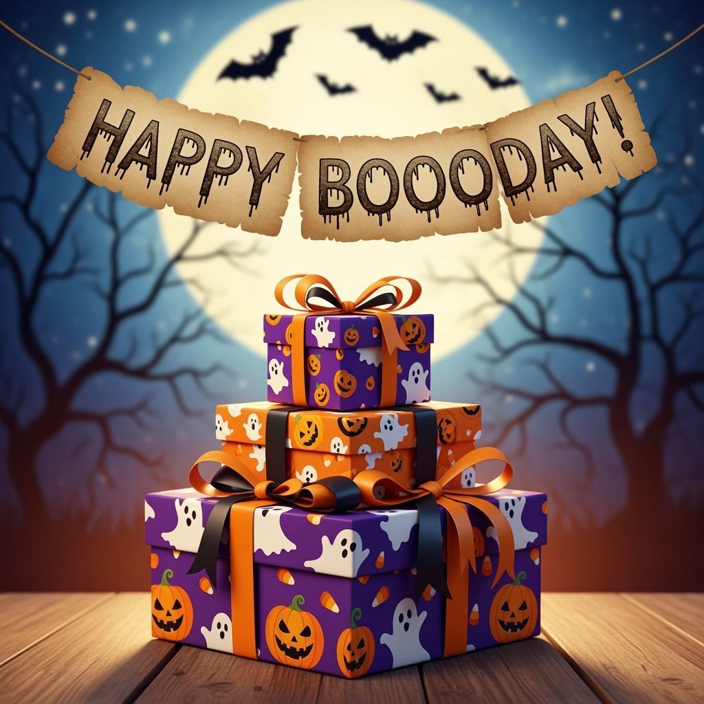 Whimsical Halloween Presents Under Moonlight Banner