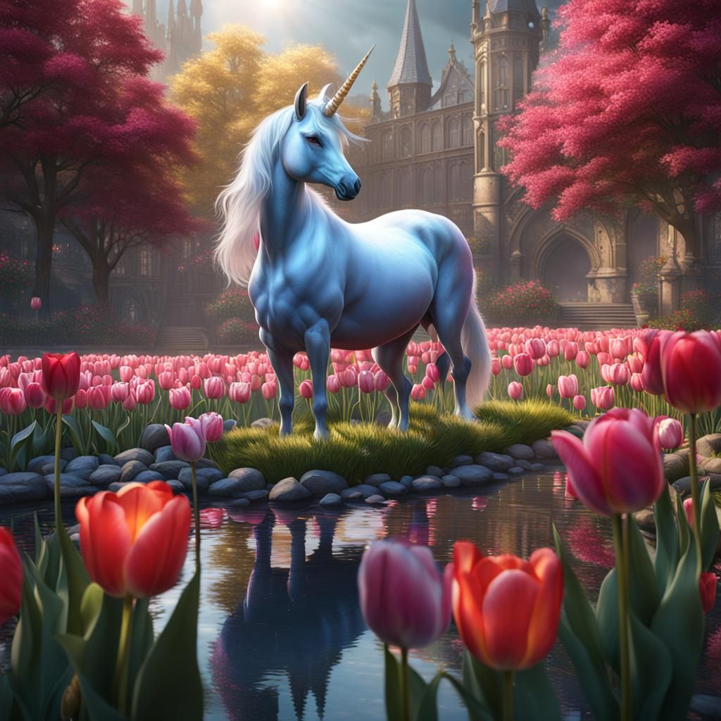 Light reflection, Unicorn, tulips