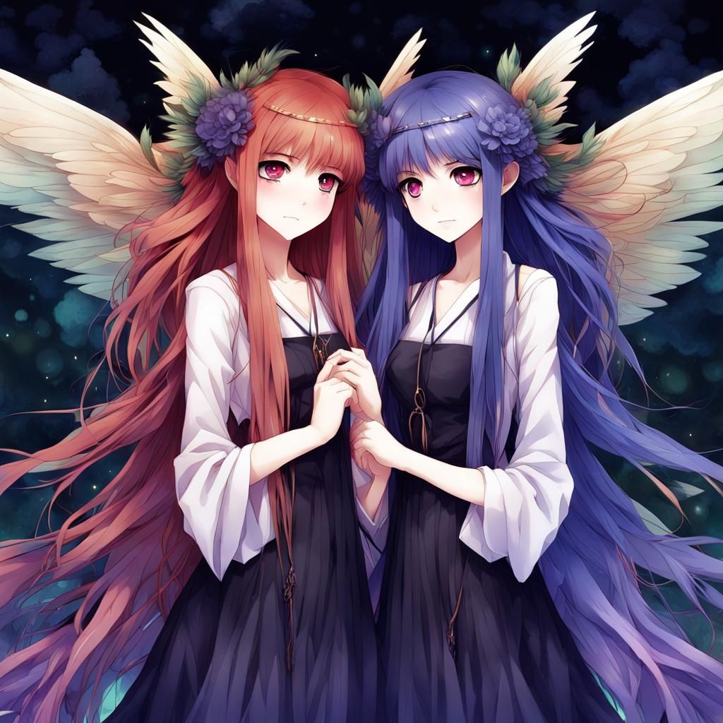 Mystical Twin Faerie Sisters in Anime Style