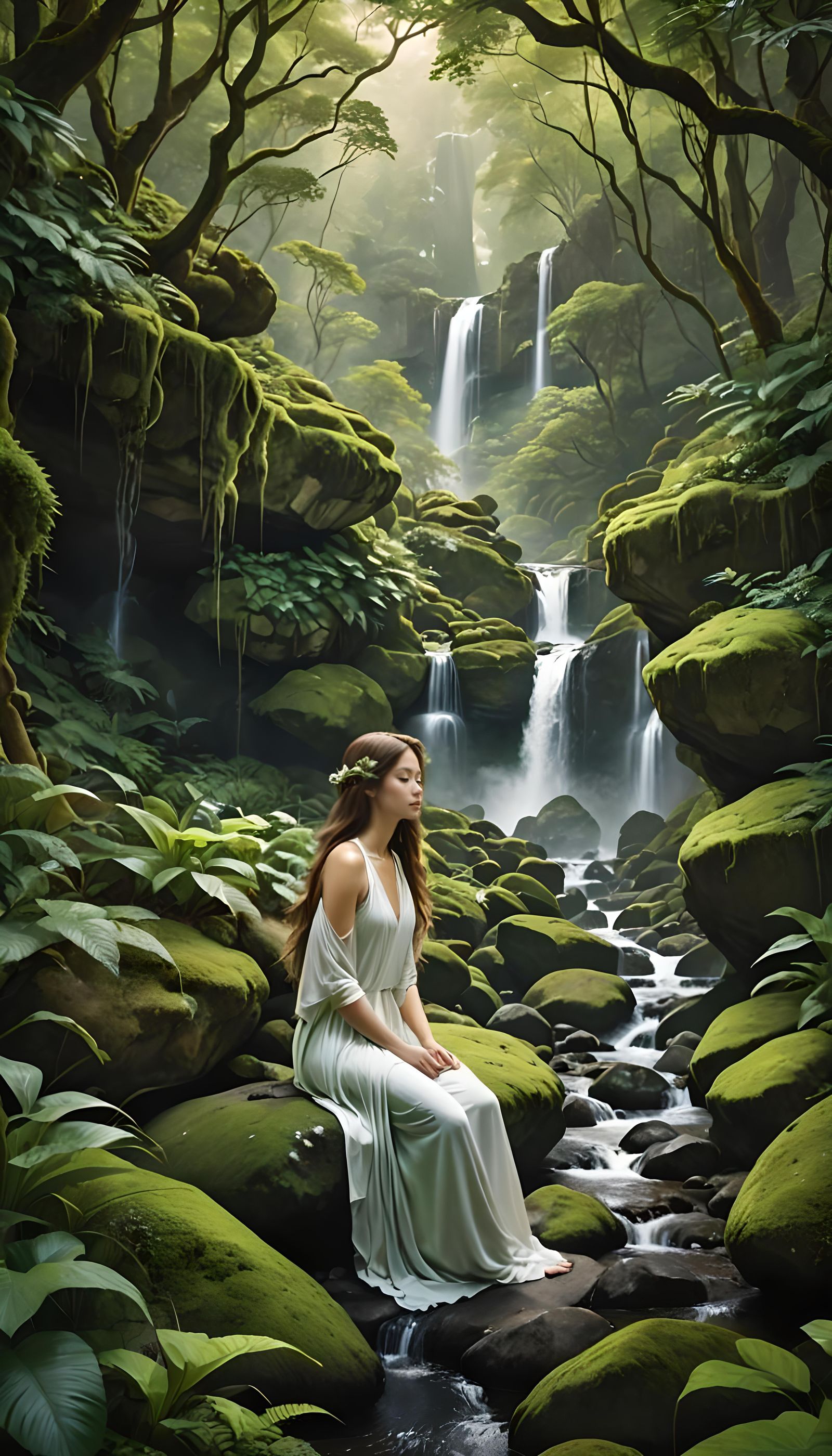 Ethereal Feminine Figure in Natural Landscape