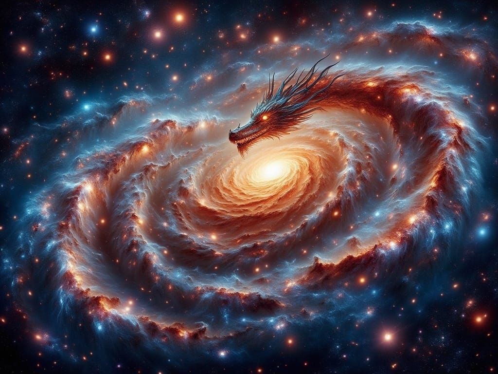 Dragon Emerges from Nebula in Vibrant Colors