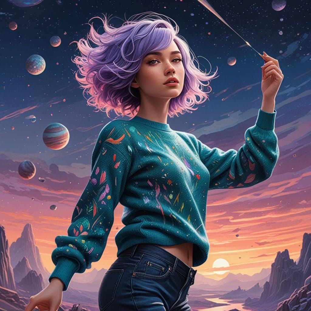 Surreal Cosmic Goddess Ascends to Jupiter