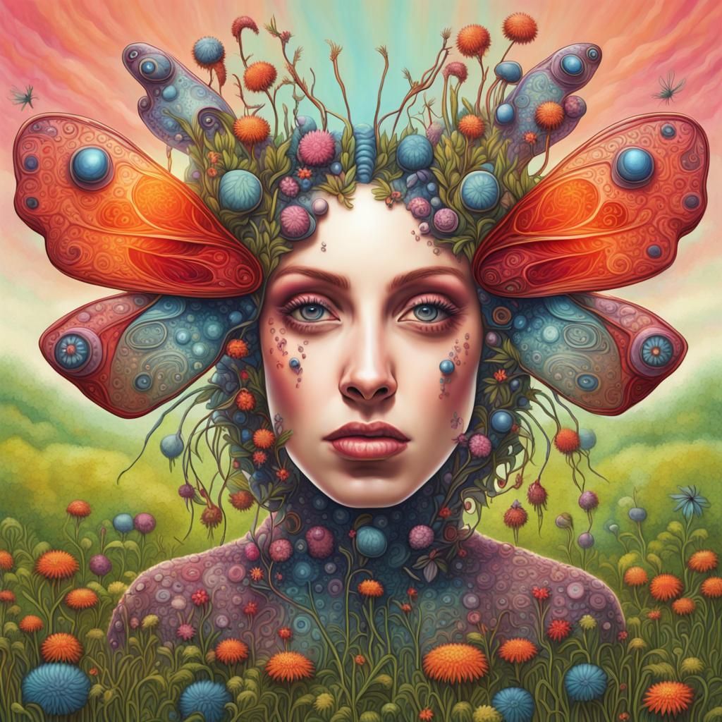 Surreal Woman-Bug in Hyperdetailed Bio Art