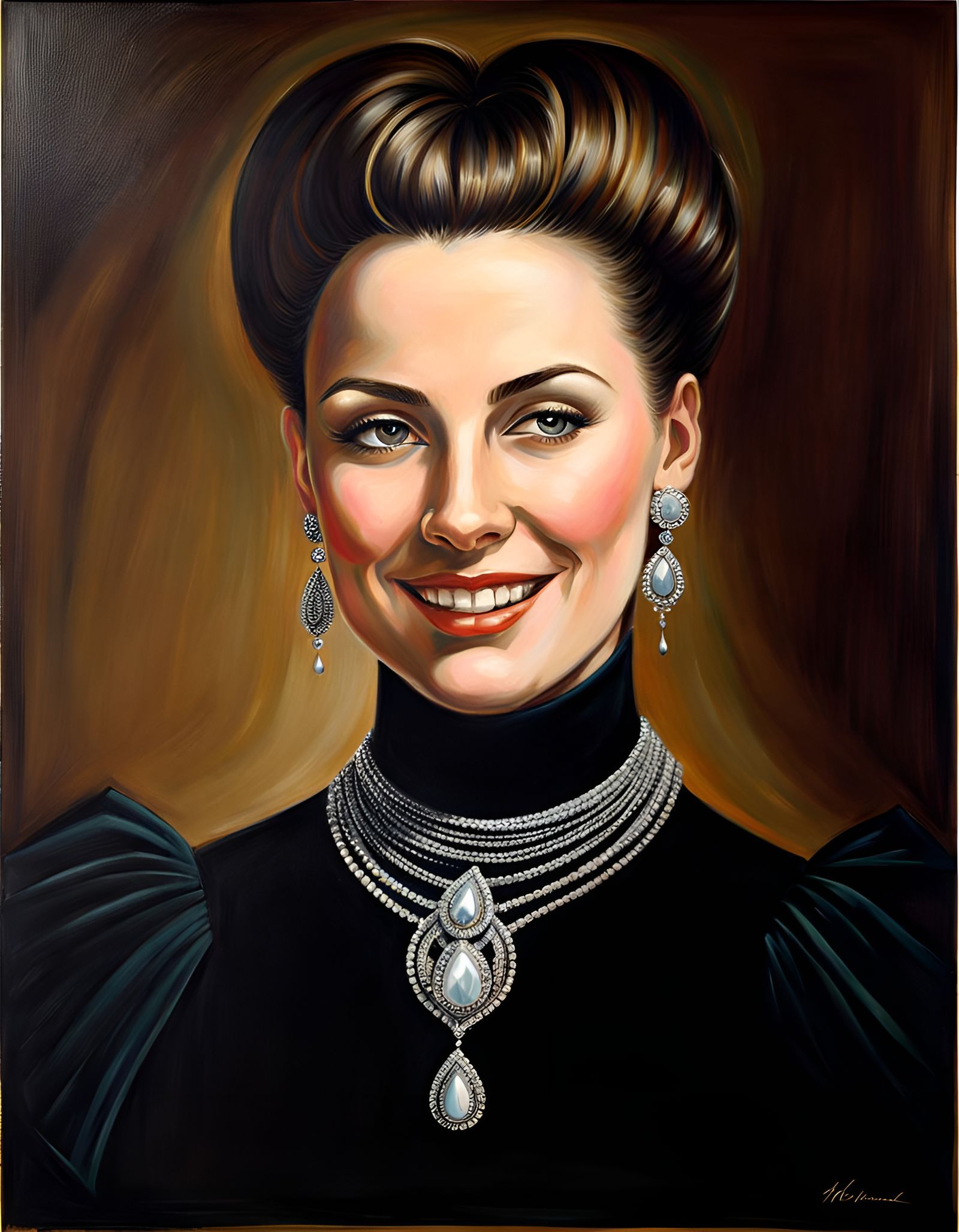 Elegant Brunette Portrait in Oil Painting Style