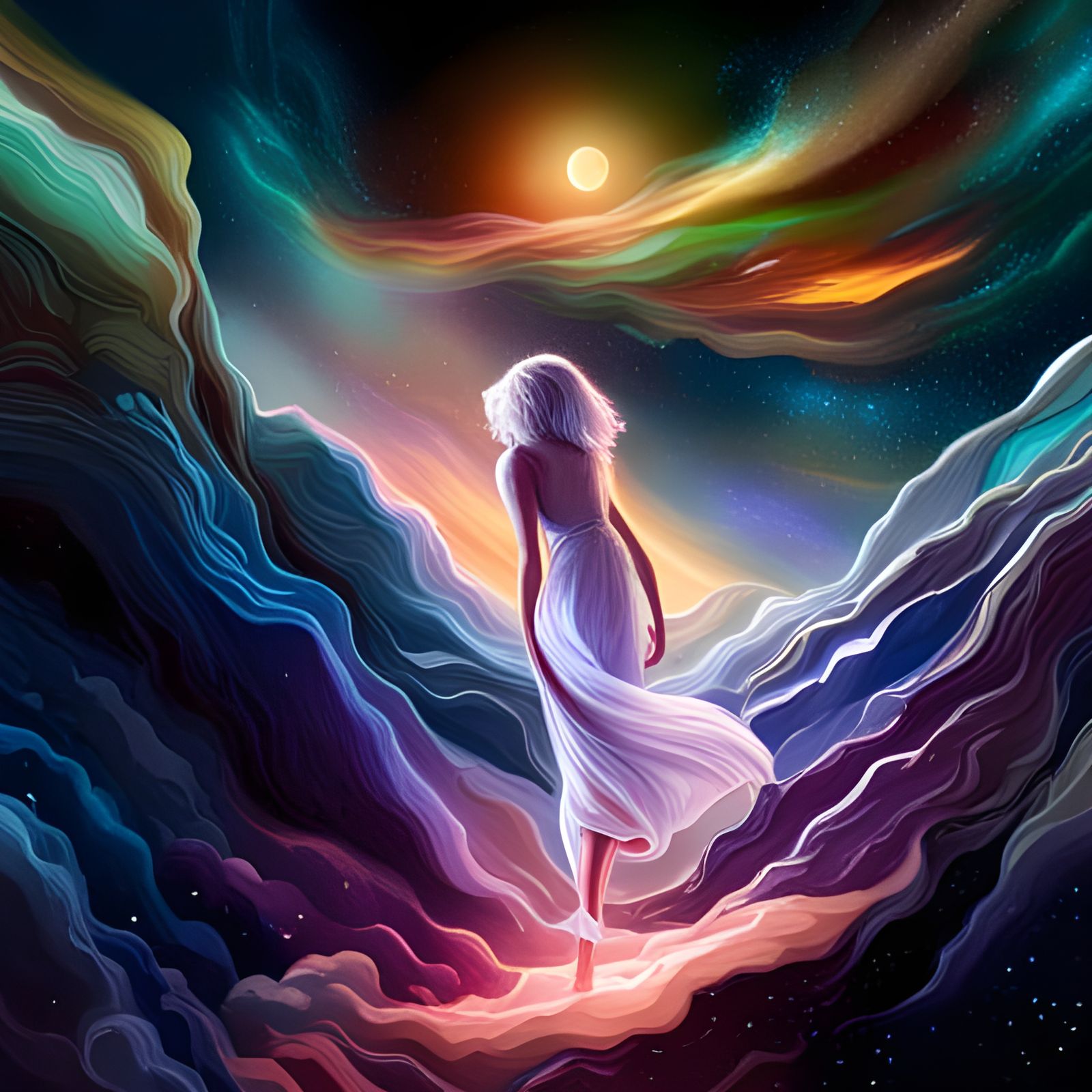 Cosmic Dust Astronaut Exploring Glowing Galaxy