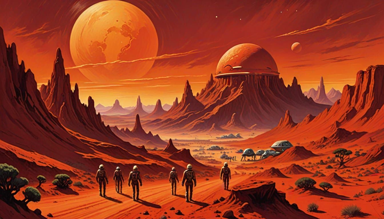 Retro Sci-Fi Alien Landscape in Surrealist Style