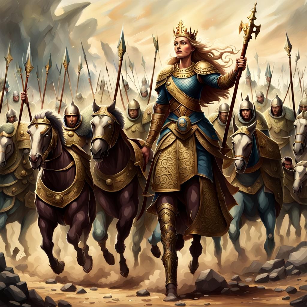 Giant Queen Leads Soldiers into Battle