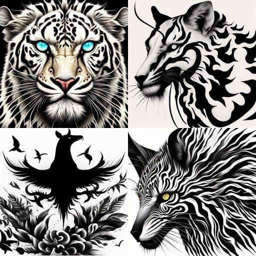 Big Cats Tattoo Art in Black and White