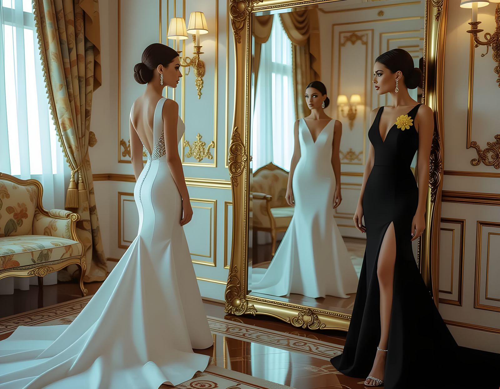 Elegant Bride Sees Black Dress Reflection