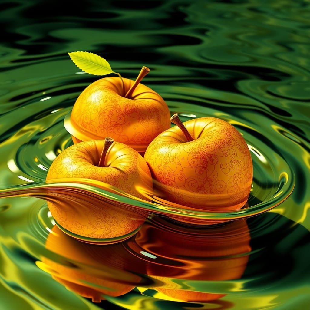 Golden Apples in Abstract Fractal Water