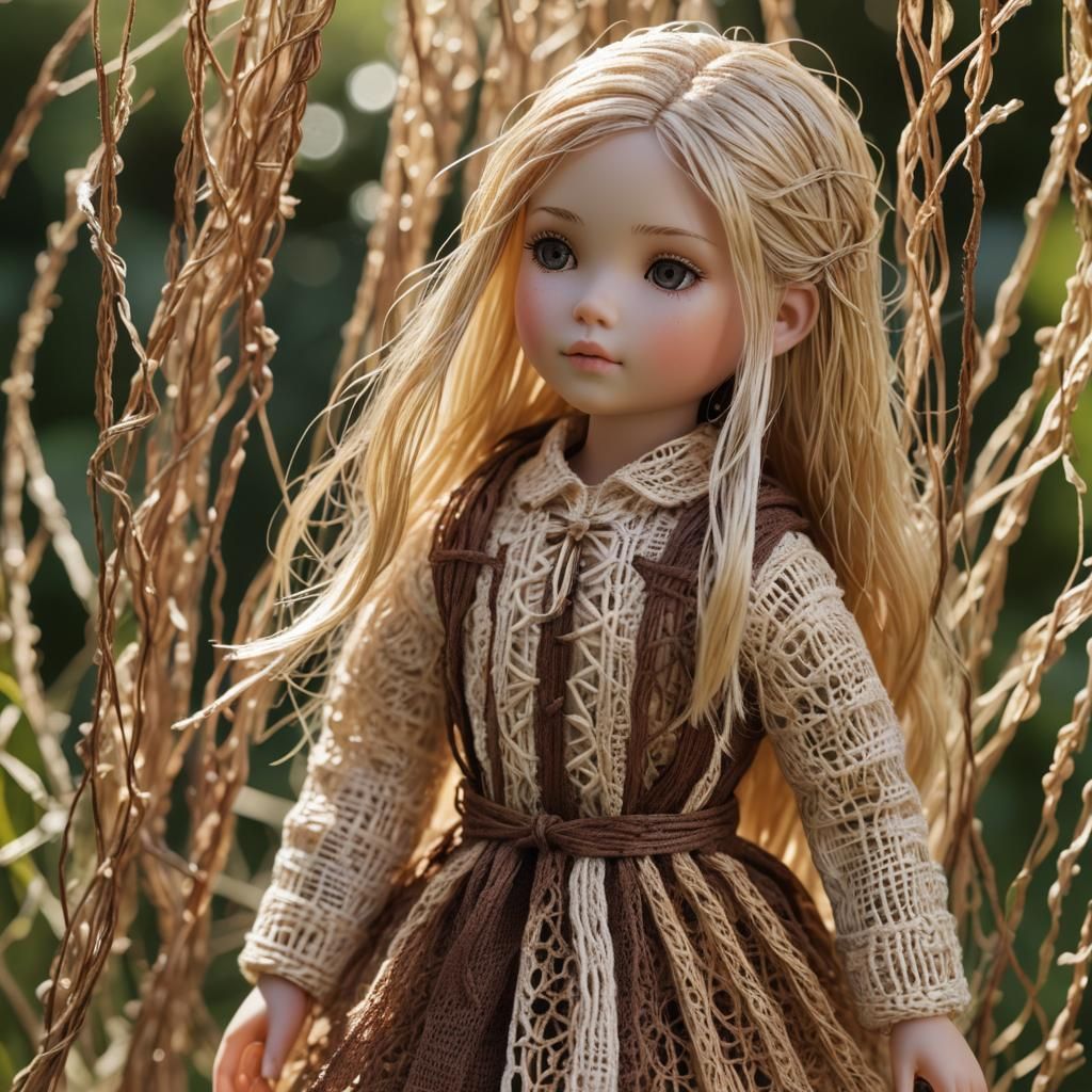 Photorealistic String Doll in Biophilic Fashion