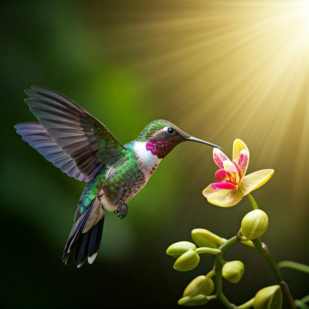 Hummingbird Drinking Nectar, Digital Matte Painting