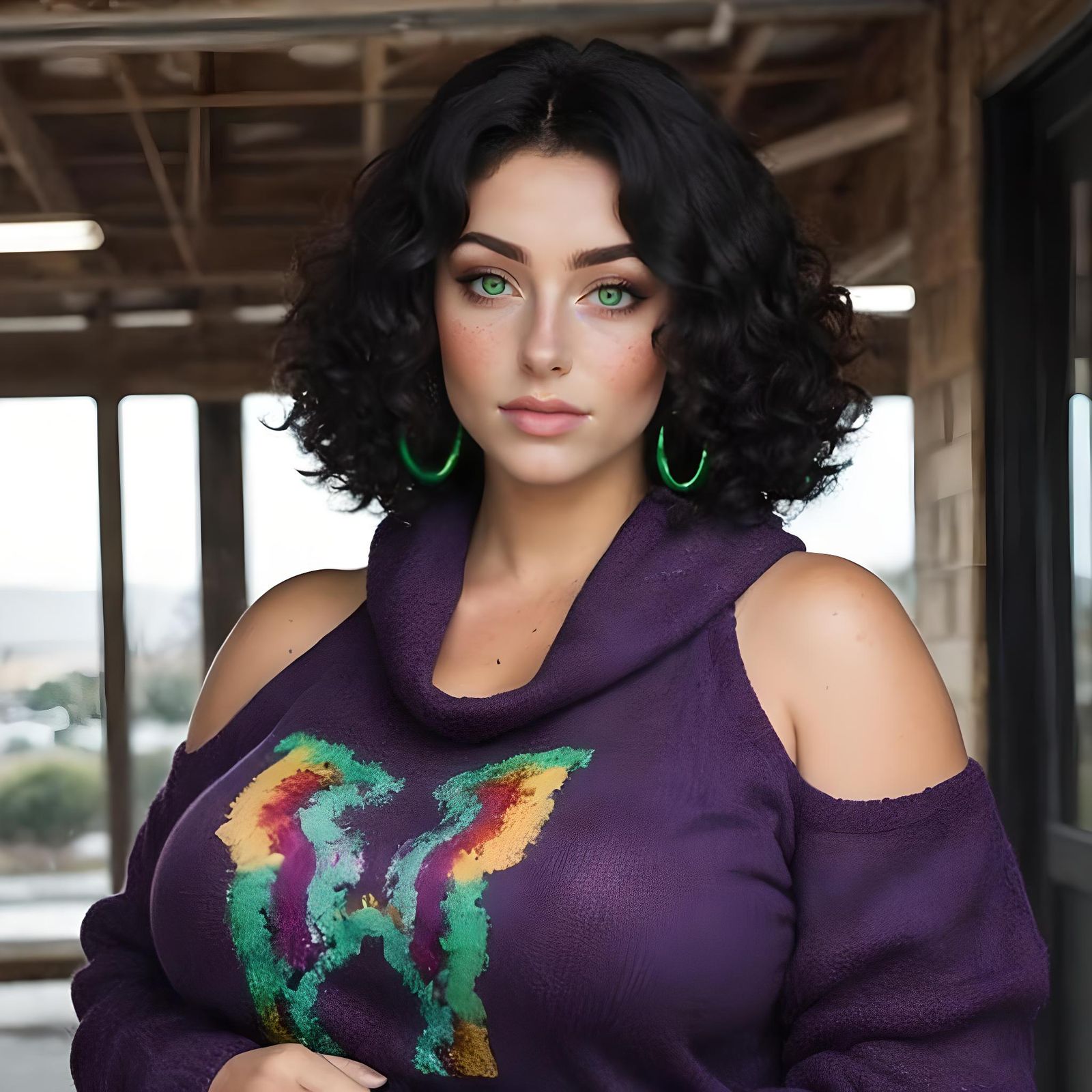 Flirty Cajun Woman with Purple Sweater
