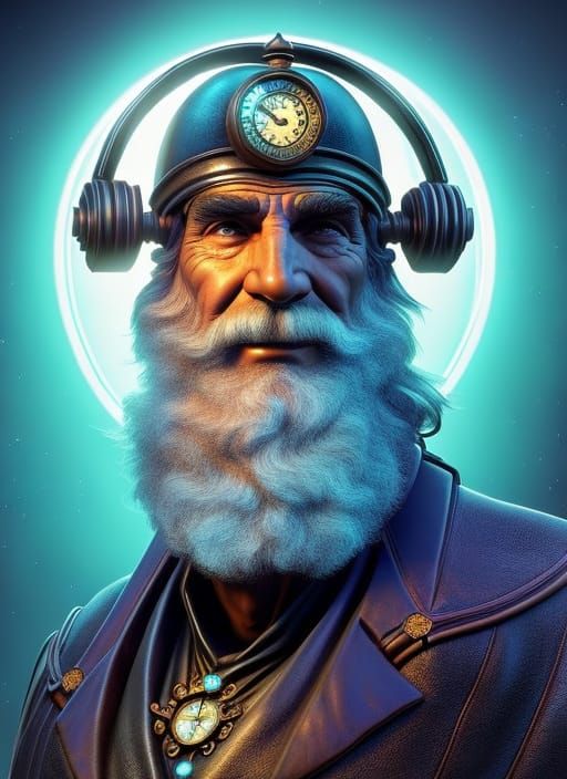 Aetherpunk Portrait of Father Time with Clock Head