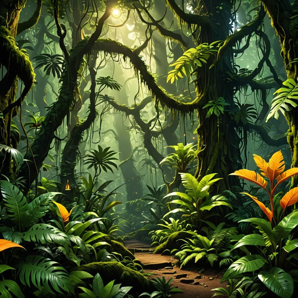 Flaming Toucan in Bioluminescent Rainforest, Photorealistic ...