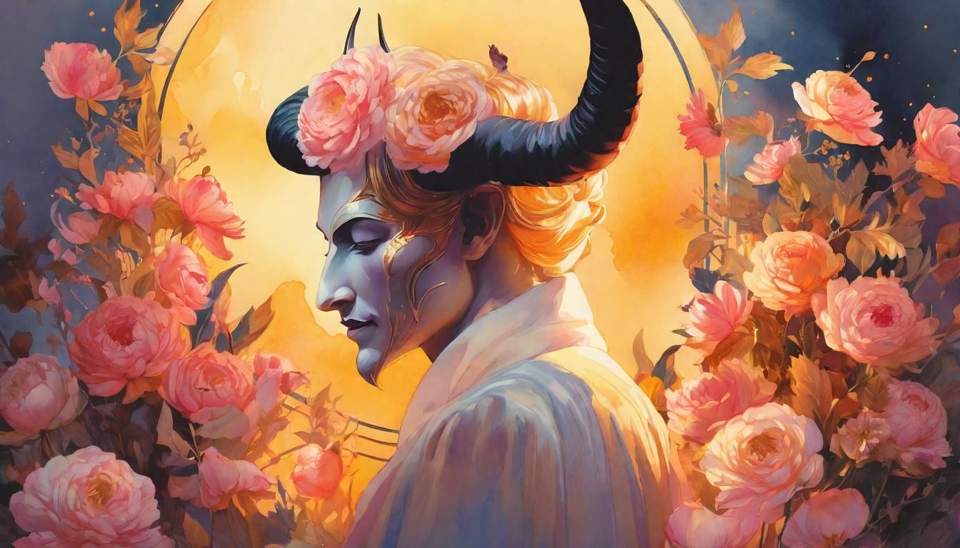 Golden Hour Devil: A Digital Watercolor Illustration