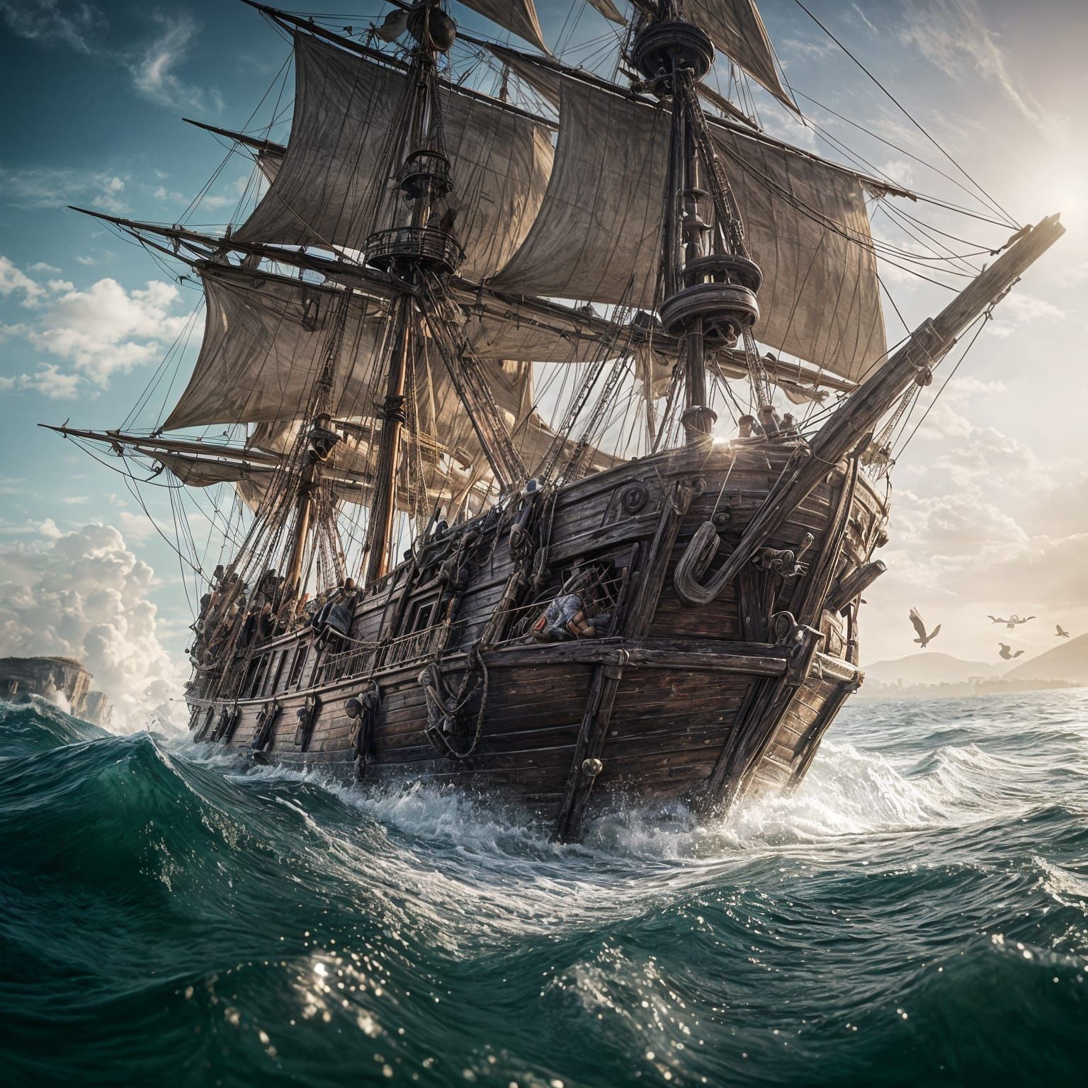 Pirate Ship Combat in Hyperrealistic Cinematic Style
