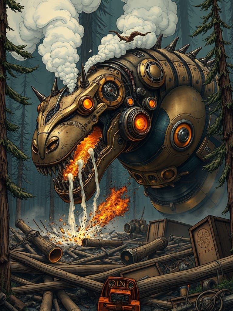 Steampunk Leviathan Rampage in Forest