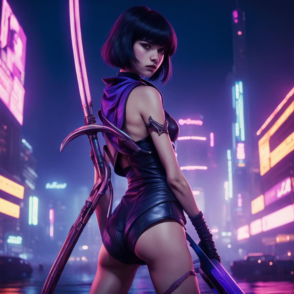 Sailor Saturn with Scythe in Cyberpunk Style