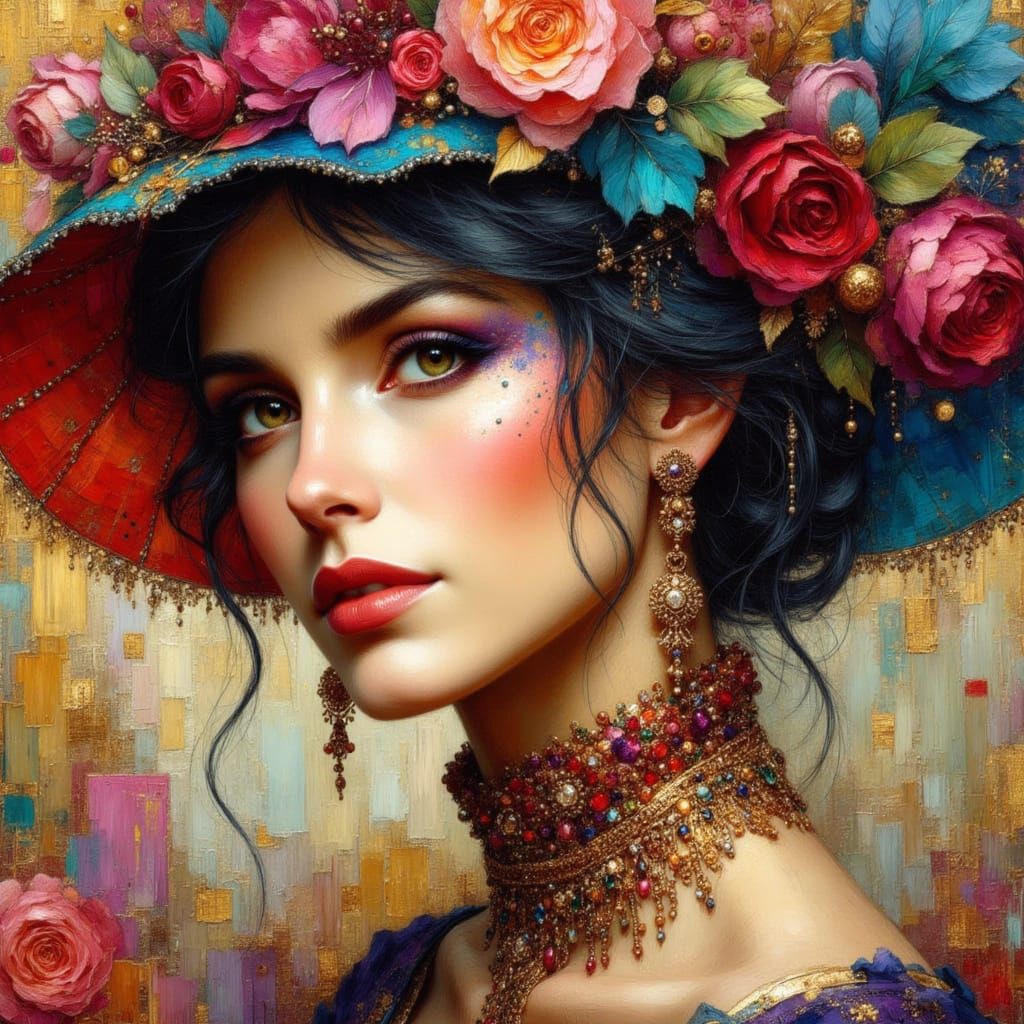 Elegant Princess Portrait in Vivid Folkloric Style