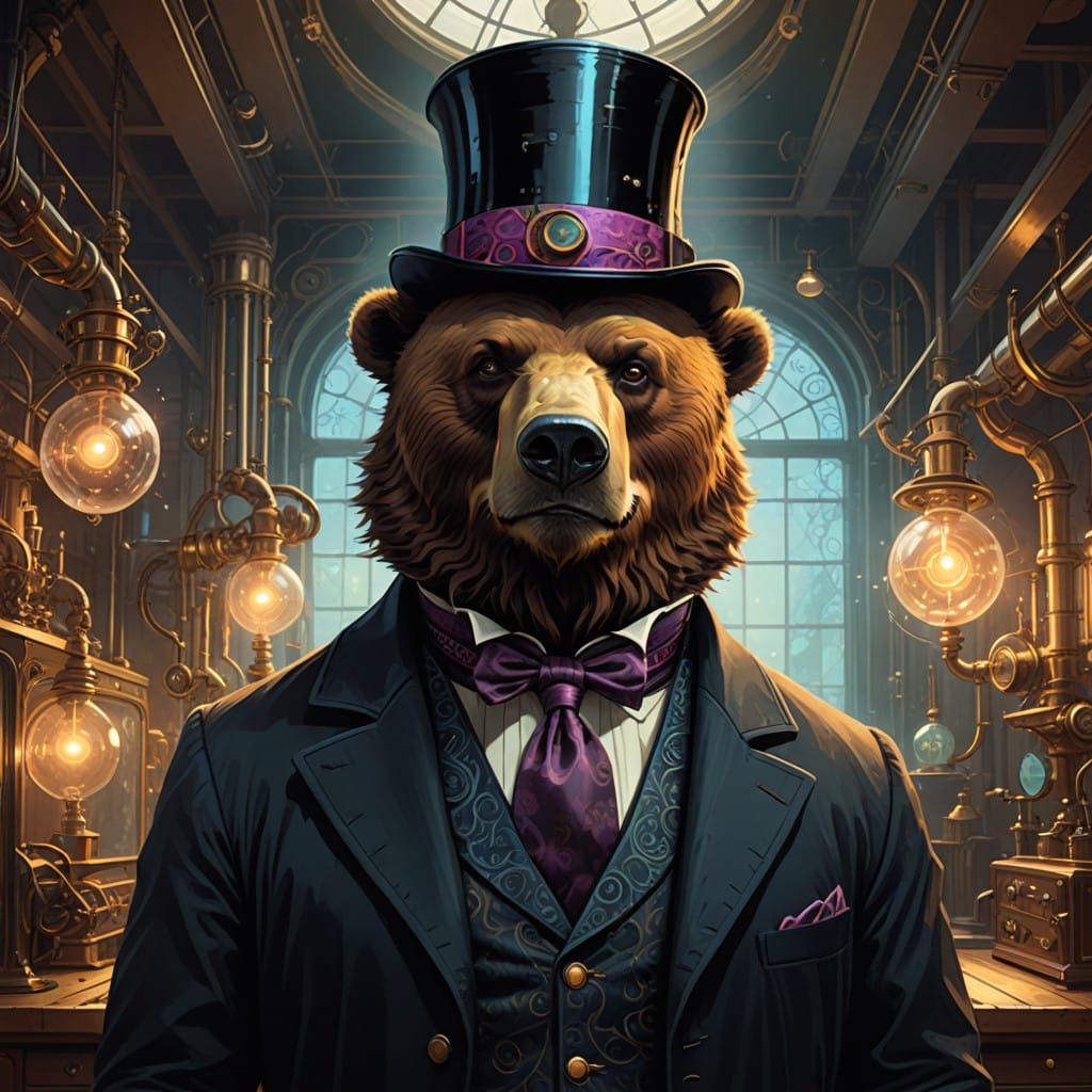 Dignified Brown Bear in Victorian Laboratory