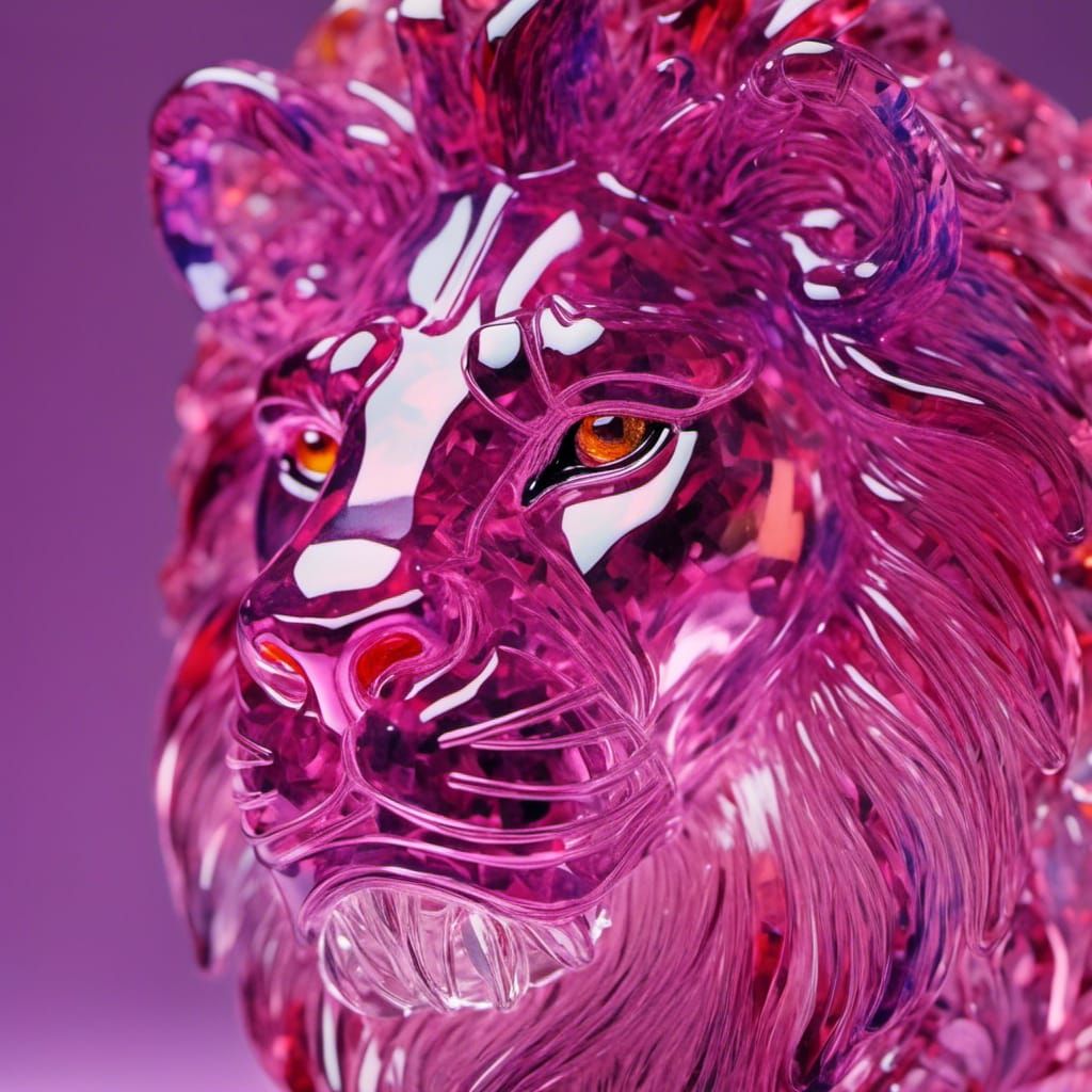 Fierce Glass Lion Head Sculpture