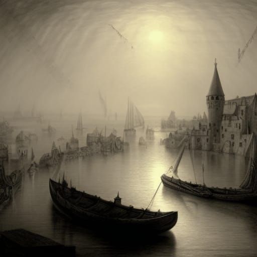 Pencil drawing of the old harbour