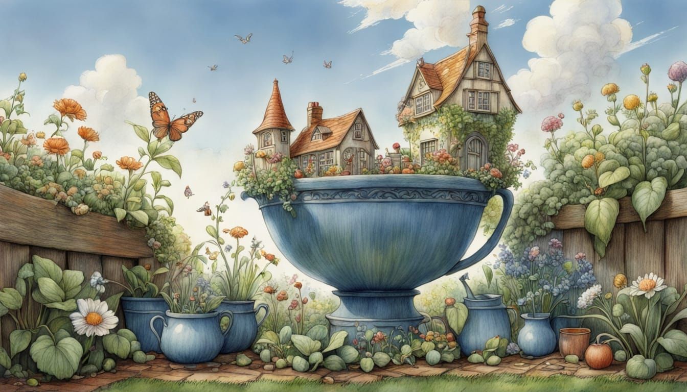 Idyllic Brambley Hedge Style Pencil Drawing