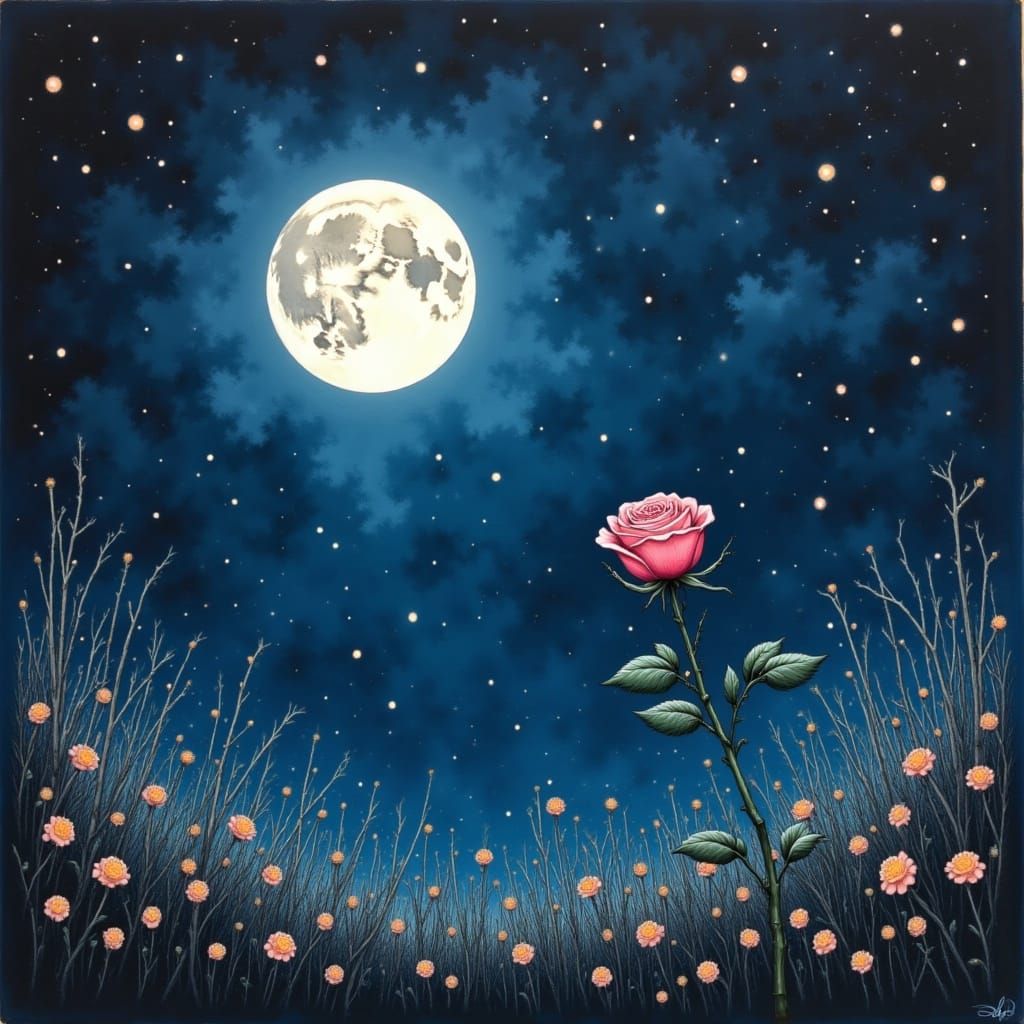 Rose Under A Radiant Moonlit Sky