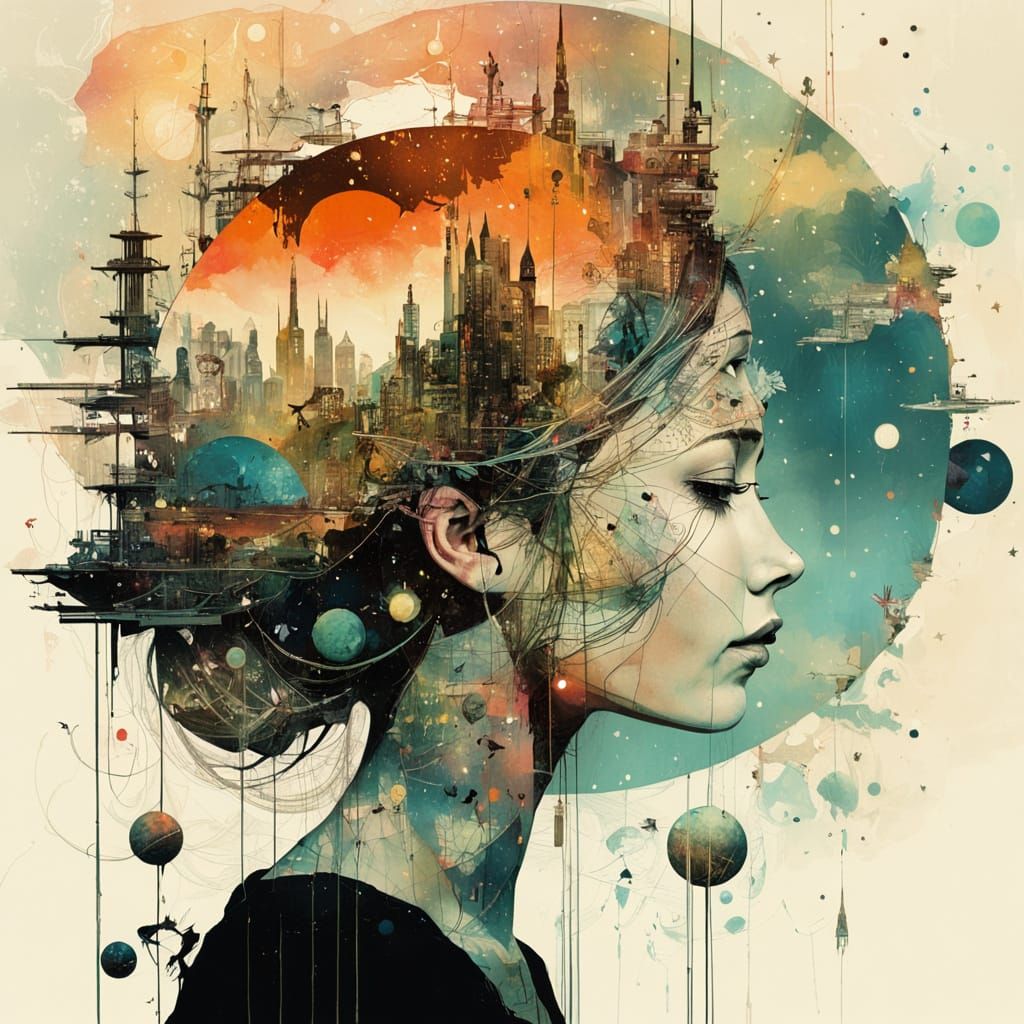 Galaxy Princess: Double Exposure Art in Sunset Colors
