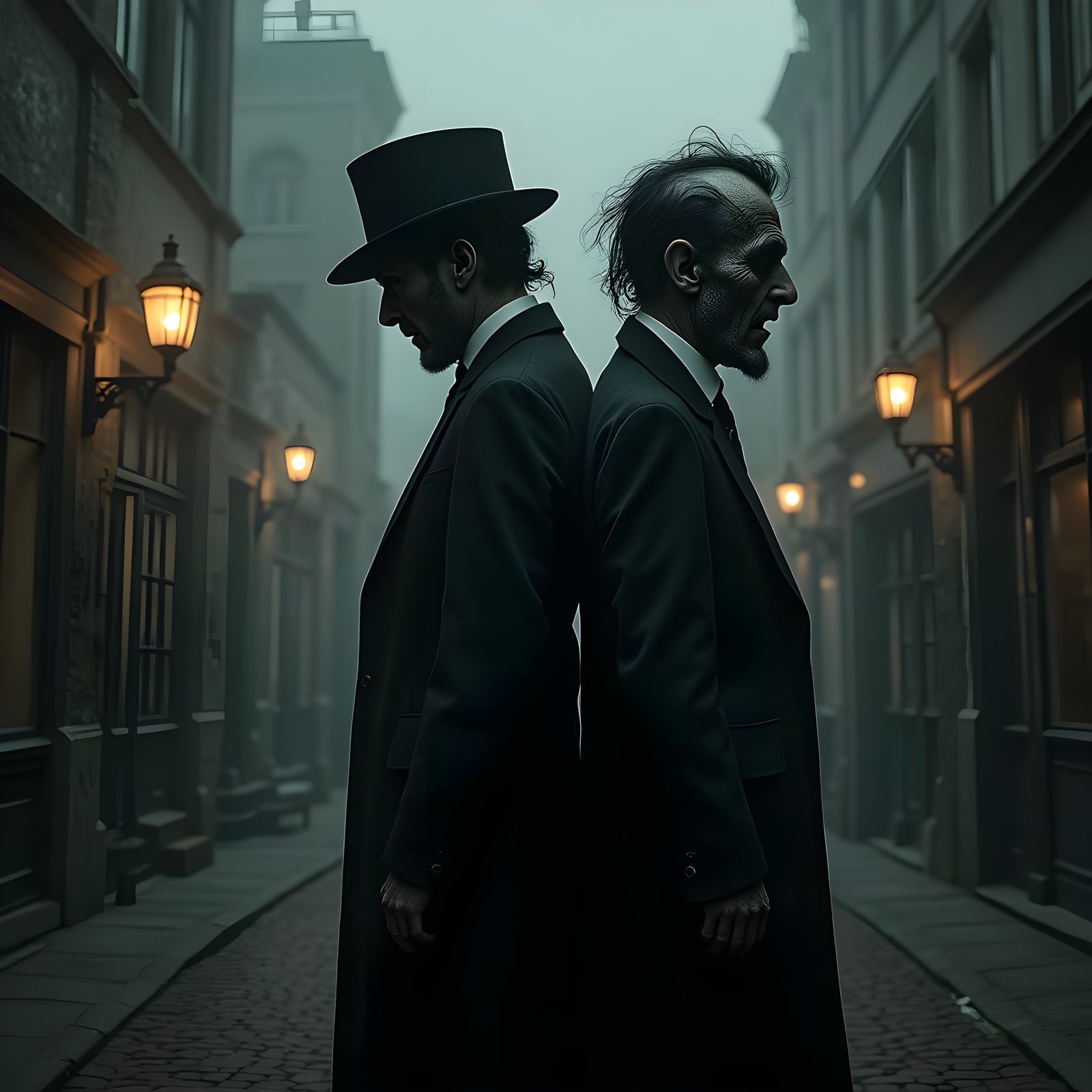 Victorian-Era Split-Personality Duo in Haunting Cityscape