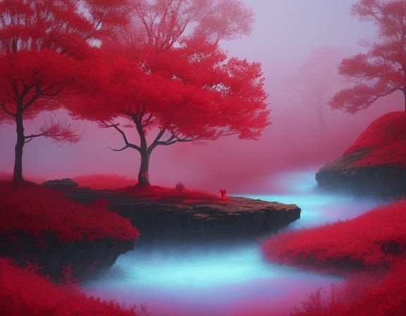 Fantasy Realm With Ruby Guardian and Crimson Islands