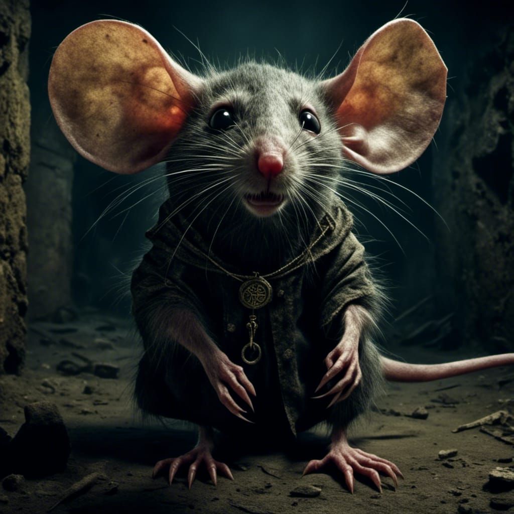 Giant Human-Faced Rat in Dark Cellar