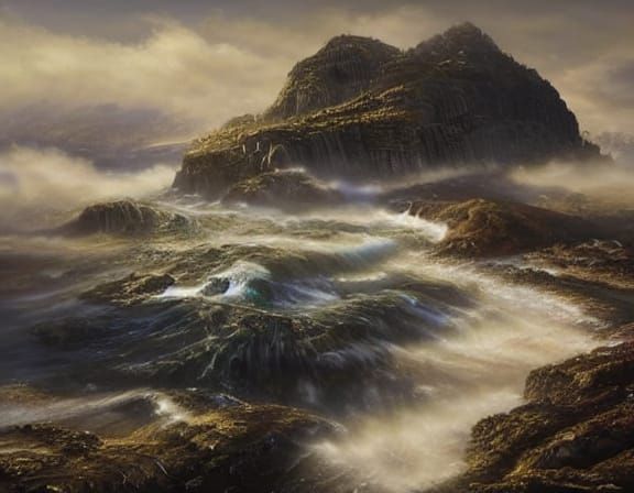 Person on Cliff in Oil Painting Style