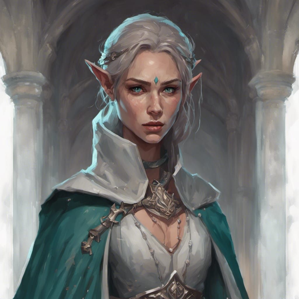 Frightened Elf Cleric in Castle, Digital Art
